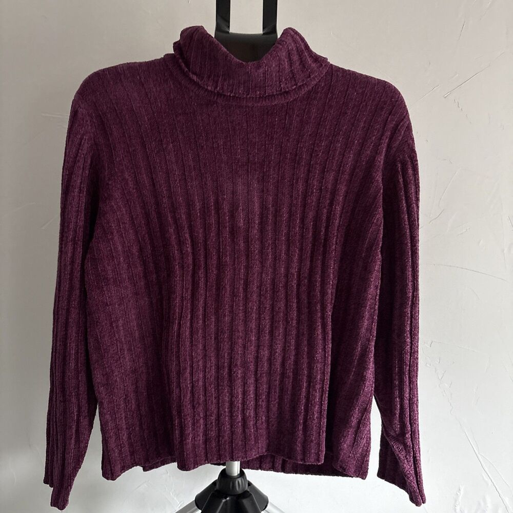 Sigrid Olsen Purple Ribbed Turtleneck Sweater L Silk Cozycore Whimsigoth 90s